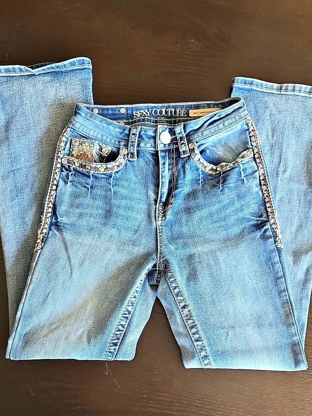 Sexy Couture Embellished Angel Wing Rhinestone Bootcut Jeans Bootcut Jeans Blue